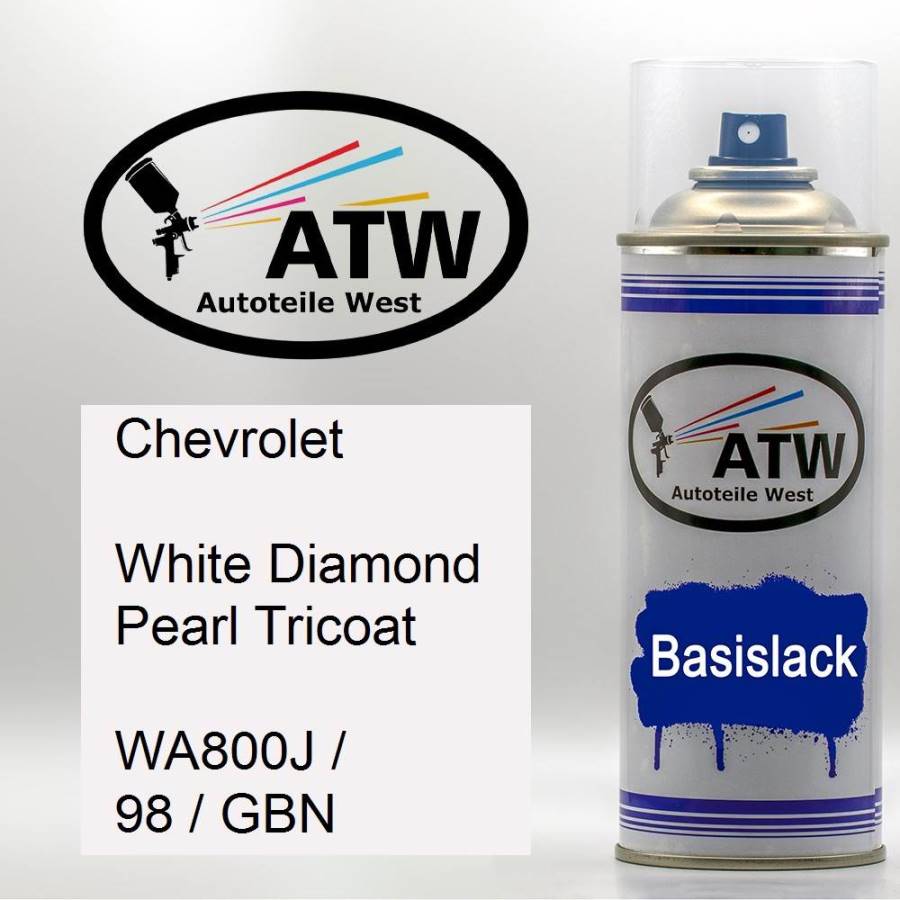 Chevrolet, White Diamond Pearl Tricoat, WA800J / 98 / GBN: 400ml Sprühdose, von ATW Autoteile West.